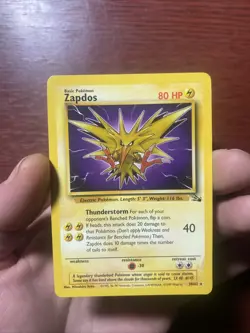 Vintage Zapdos 30/62 - Unlimited Fossil Non Holo Rare WOTC Pokemom Card c553 - Image 1