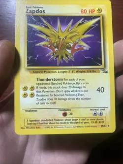 Vintage Zapdos 30/62 - Unlimited Fossil Non Holo Rare WOTC Pokemom Card c553 - Image 3