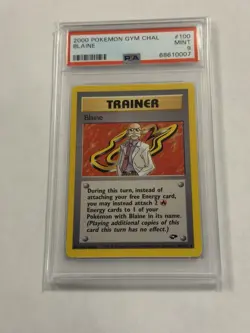 2000 POKEMON GYM CHALLENGE #100 TRANER BLAINE NON-HOLO PSA MINT 9 Graded Card - Image 1