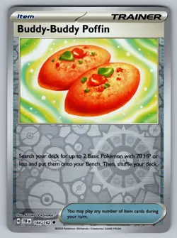 2024 Pokemon Temporal Forces Buddy Buddy Poffin 144/162 Reverse Holo - Image 1