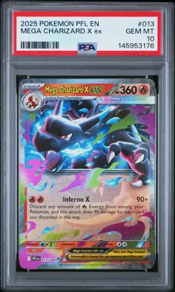 2025 POKEMON PFL EN-PHANTASMAL FLAMES #013 MEGA CHARIZARD X EX PSA 10 (FREE S&H) - Image 1
