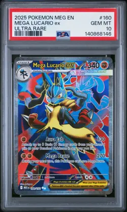 2025 POKEMON MEG EN-MEGA EVOLUTION ULTRA RARE #160 MEGA LUCARIO EX PSA 10 - Image 1