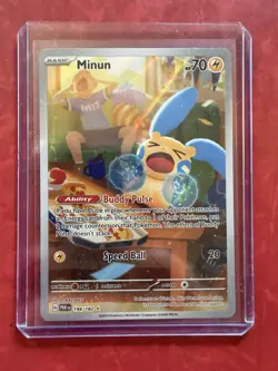 Pokemon Minun 194/182 SV04: Paradox Rift Illustration Rare Holo 70 HP Ability - Image 1