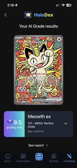 Pokemon Meowth EX Full Art Holo SIR 121/088 Perfect Order AI Graded 9.5 - Image 3