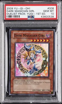 2009 YU-GI-OH! DUELIST PACK: YUGI 1ST ED #EN008 DARK MAGICIAN GIRL PSA 10 - Image 1