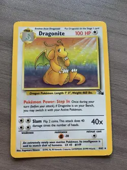 Pokemon TCG Dragonite Fossil Holo Unlimited Rare Card 4/62 Vintage WOTC - Image 2