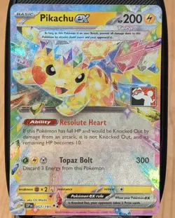 Pikachu ex 057/191 Surging Sparks 2024 Play! Prize Pack Stamped Pokemon Card NM - Image 1