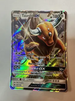 Pokemon Card Tauros GX 100/149 Sun & Moon Base Holo Ultra Rare - See Photos! - Image 1