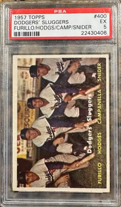 1957 TOPPS Baseball Card #400 DODGERS SLUGGERS Hodges Campanella Snider PSA 5 - Image 1