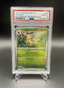 2025 Pokemon Prismatic Evolutions Master Ball Reverse Holo #5 Leafeon PSA 10 - Image 1