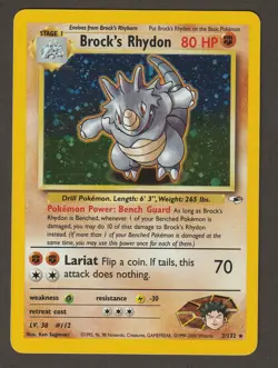 Pokemon Brock's Rhydon Gym Heroes 2000 Holo Card #2/132 VLP - Image 1
