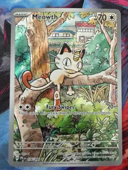 Pokemon Meowth 106/094 Prismatic Evolutions Illustration Rare Basic Card 70 HP - Image 1