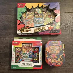 Pokemon Series 1 First Partner & Ascended Heroes Deluxe Pin + Charizard Tin Lot - Image 1