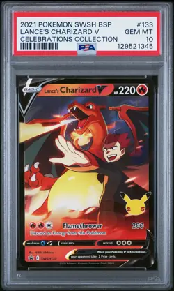2021 POKEMON SWSH BLACK STAR PROMO CELEBRATIONS COLL LANCE'S CHARIZARD V PSA 10 - Image 1