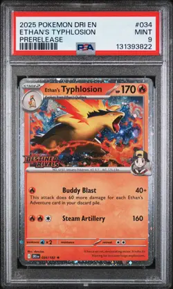 2025 POKEMON DRI EN-DESTINED RIVALS PRERELEASE #034 ETHAN'S TYPHLOSION PSA 9 - Image 1