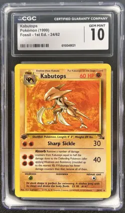 Kabutops 24/62 1st Edition - Pokemon Fossil - CGC 10 GEM MINT - Image 1