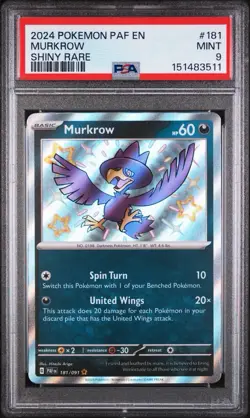 Pokemon TCG Murkrow Shiny Rare Paldean Fates Holo Card 181/091 - Image 1