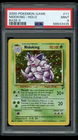 Pokemon PSA 9 Base Set 2 Nidoking 11/130 Holo Rare 2000 Mint swirl - Image 1