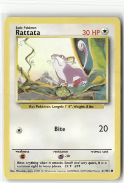 Pokemon 4th Print Rattata Common Base Set 061/102 - Image 1