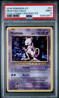 2016 POKEMON XY EVOLUTIONS CRACKED ICE #51 MEWTWO-HOLO PSA 9 - Image 1