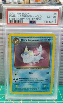 2002 Pokemon Legendary Collection 9 Dark Vaporeon Holo PSA 6 EX-NM - Image 1