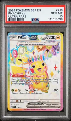 2024 POKEMON SSP EN-SURGING SPARKS ULTRA RARE #219 PIKACHU EX PSA 10 - Image 1