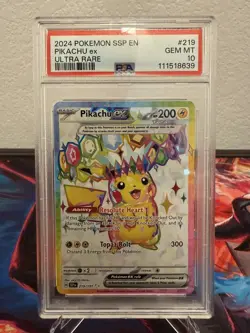 2024 POKEMON SSP EN-SURGING SPARKS ULTRA RARE #219 PIKACHU EX PSA 10 - Image 4