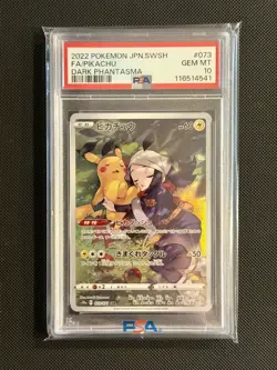 2022 POKEMON JPN SWORD & SHIELD DARK PHANTASMA #073 FULL ART/PIKACHU PSA 10 - Image 1