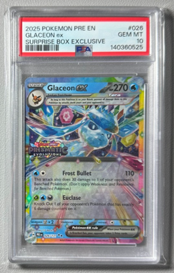 Pokemon Prismatic Evolutions Glaceon ex 026/131 Surprise Box Stamped PSA 10 - Image 1