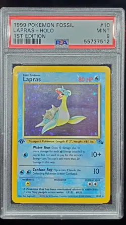 1999 Pokemon Fossil 1st Edition #10 Lapras Holo PSA 9 MINT - Image 1