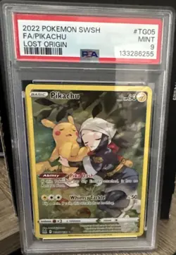 2022 POKEMON SWORD & SHIELD LOST ORIGIN #TG05 FULL ART/PIKACHU PSA 9 - Image 1