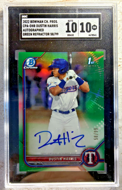 2022 Bowman Chrome Dustin Harris Auto Green Refractor #/99 SGC 10 AUTO 10 - Image 1
