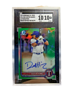 2022 Bowman Chrome Dustin Harris Auto Green Refractor #/99 SGC 10 AUTO 10 - Image 2