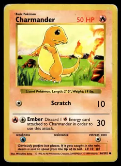 Charmander 46/102 Base Set Shadowless Common Pokemon - Image 1