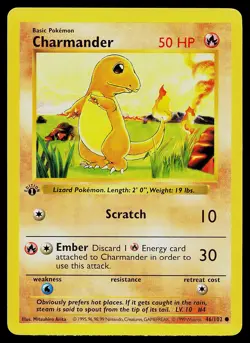 Pokemon Card - Charmander Base Set (Shadowless) 46/102 Common 1st Edition - Image 1