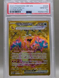 PSA 10 Charizard ex HYPER RARE 228/197 Pokemon TCG Obsidian Flames GOLD FULL ART - Image 1
