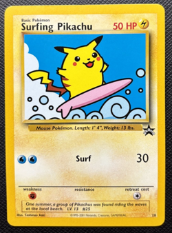 Surfing Pikachu Black Star Promo 28 Pokemon League NM 2001 - Image 1