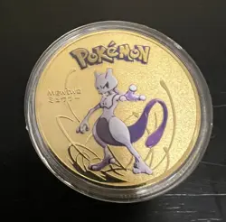 Mewtwo Pokemon Card Gold Coin Collectible Commemorative Metal Coin Gold Plated - Image 1