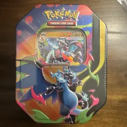 Pokemon Mega Charizard ex Factory Sealed Tin Box - Charizard X - 4 Booster Packs - Image 1