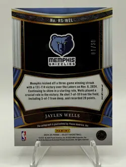 2024-25 Panini Select Jaylen Wells Rookie Signatures Auto GOLD /10 - Image 2