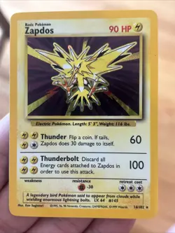 Pokemon TCG Zapdos Base Set Holo Unlimited Rare Card 16/102 - Image 1