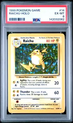 1999 POKEMON GAME #14 RAICHU-HOLO PSA 6 - Image 1