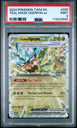2024 POKEMON TWM EN-TWILIGHT MASQUERADE #025 TEAL MASK OGERPON EX PSA 9 - Image 1