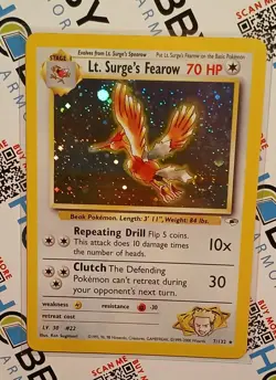 Pokemon TCG Lt. Surge's Fearow 7/132 Gym Heroes Holo Rare 70 HP Ken Sugimori - Image 1