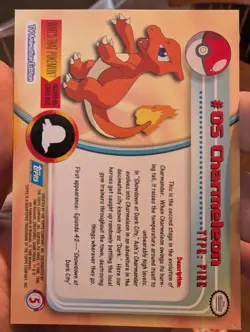 POKEMON Topps Card #5 CHARMELEON Non Holo Blue Logo Near Mint TV Animation 1999 - Image 2