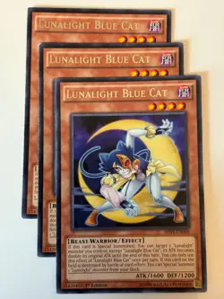 YUGIOH-3x- Lunalight Blue Cat - SHVI-EN008 - Rare - 1st Edition (PLAYSET) - Image 1