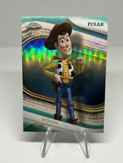 2025 Topps Chrome Disney Woody #89 Aqua Refractor /199 Toy Story Card - Image 1