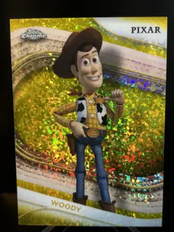 2025 Topps Chrome Disney Woody Yellow Mini Gold Diamond Refractor Toy Story - Image 1