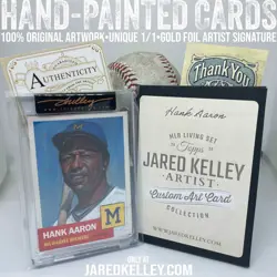 HANK AARON 2024 Topps Living Set 1/1 Hand-Painted Art Card Signed JARED KELLEY - Image 1