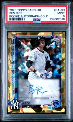 2025 Topps Chrome Sapphire Rookie Autographs Ben Rice #RA-BR Gold 47/50 PSA 9 - Image 1